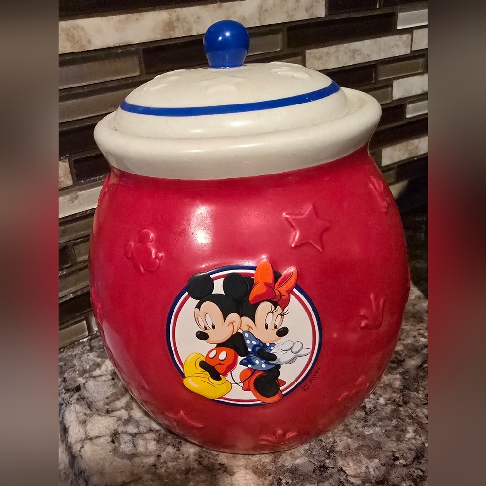 Disney Red and Blue Mickey & Minnie Cookie Jar